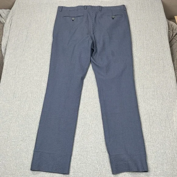 Paisley Gray Pants Mens 34x32 Slim Fit White Blue Seersucker Preppy - Picture 7 of 9